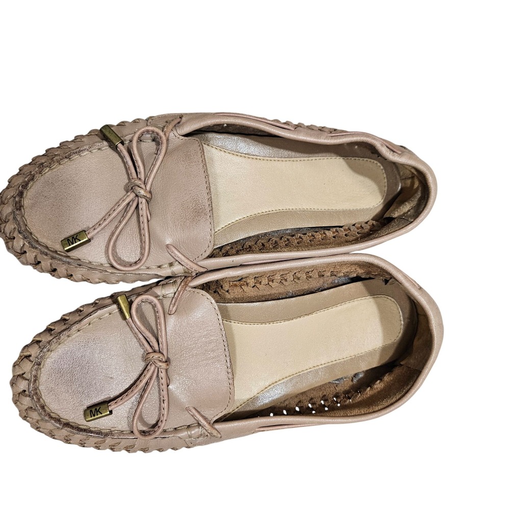 Michael Kors Womens Leather Moccasins Size 6M Tan With Bow Gold Accents Slip On - Picture 9 of 11